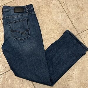 BKE Men's Dark Blue Stretch Denim Jeans 42X32 EUC Fades Jake Straight EUC